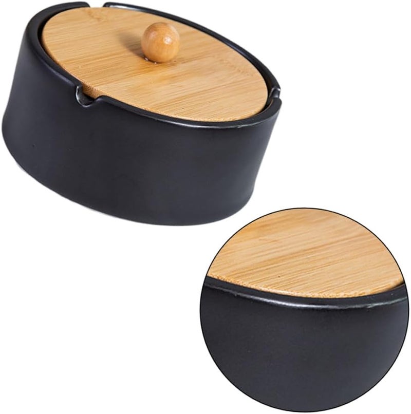 Ceramic Windproof Ashtray with Lid Black Vintage Desktop Cigarette Jar Home Office Decoration - Image 1